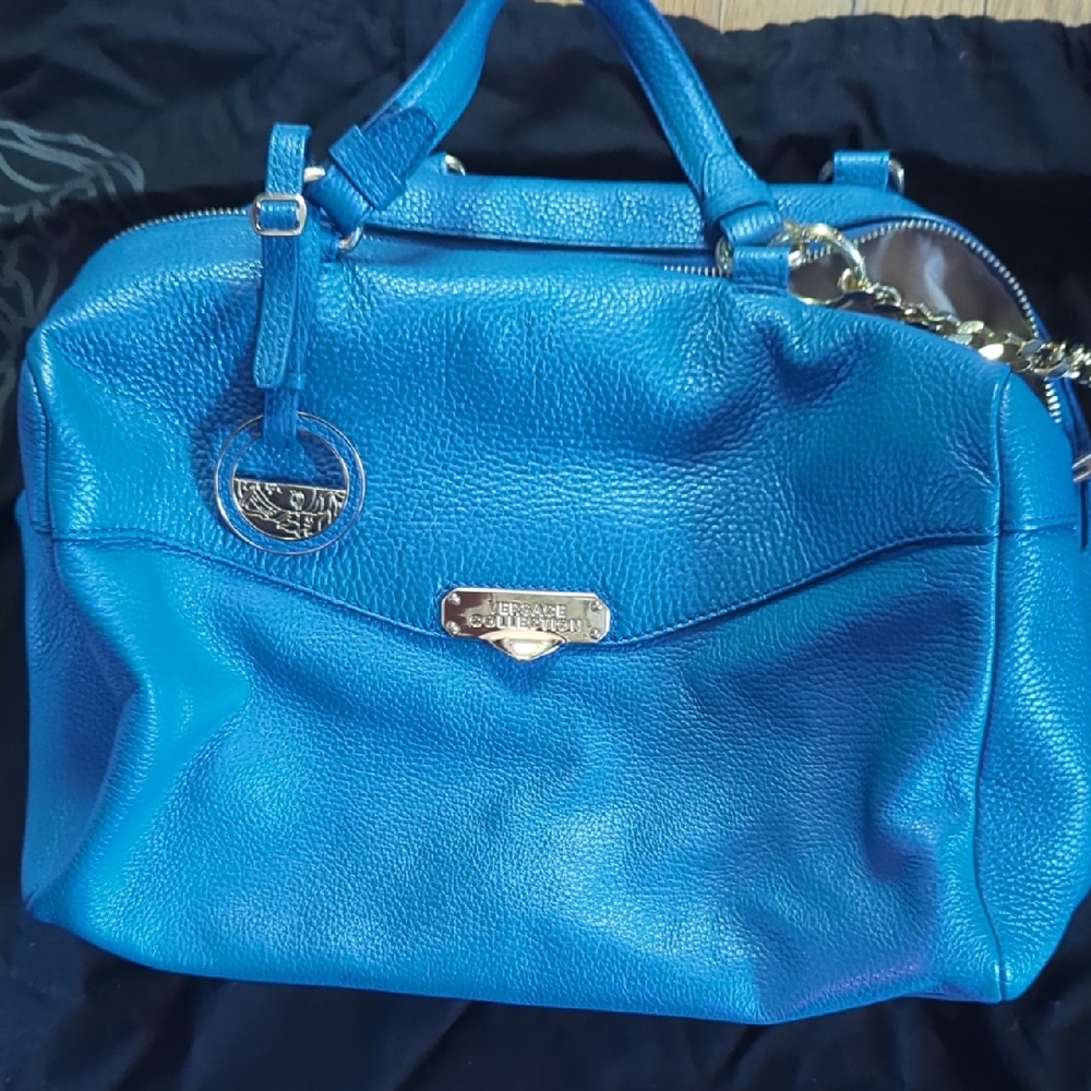 Versace Collection Bold Blue Leather Satchel